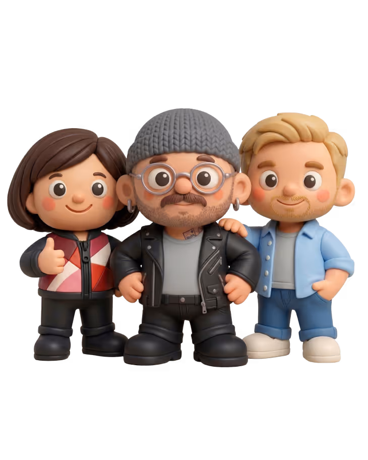 Alisa, Damian und Brian stehen nah beieinander.