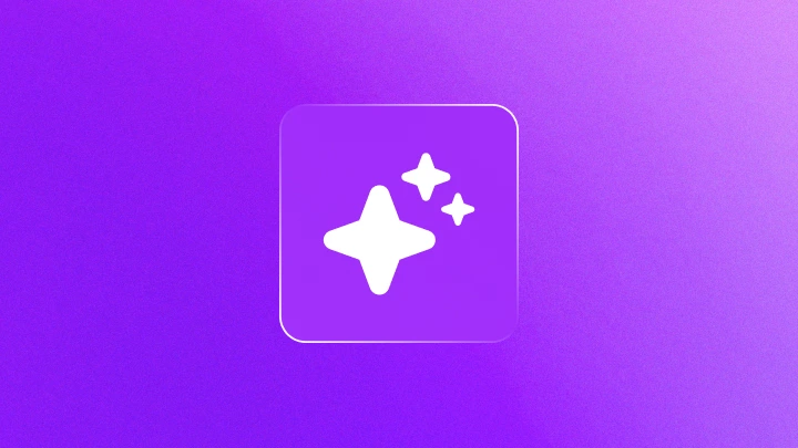 a white sparkle icon on a purple gradient background