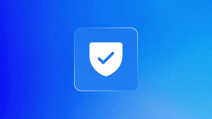 a white shield icon on a blue gradient background