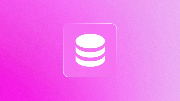 a white database icon on a pink gradient background