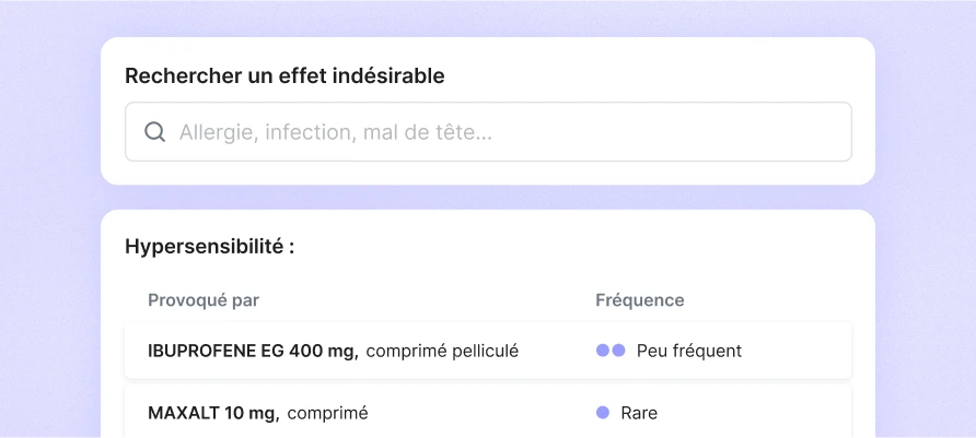 design interface du widget effets indésirables