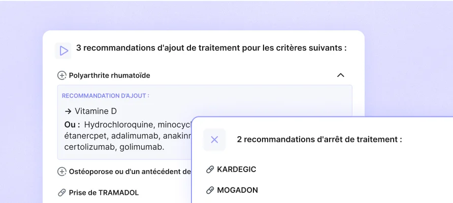 design interface du widget recommandations gériatrie