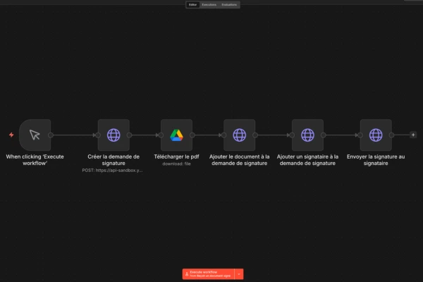 Exemple scénario n8n crée par Claude IA