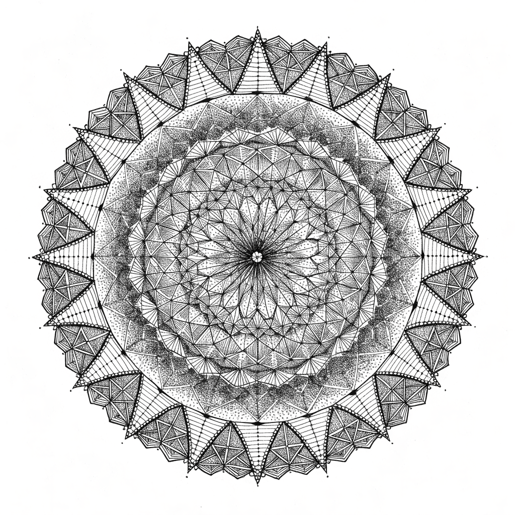 Intricate blackwork mandala tattoo design with dotwork and geometric patterns