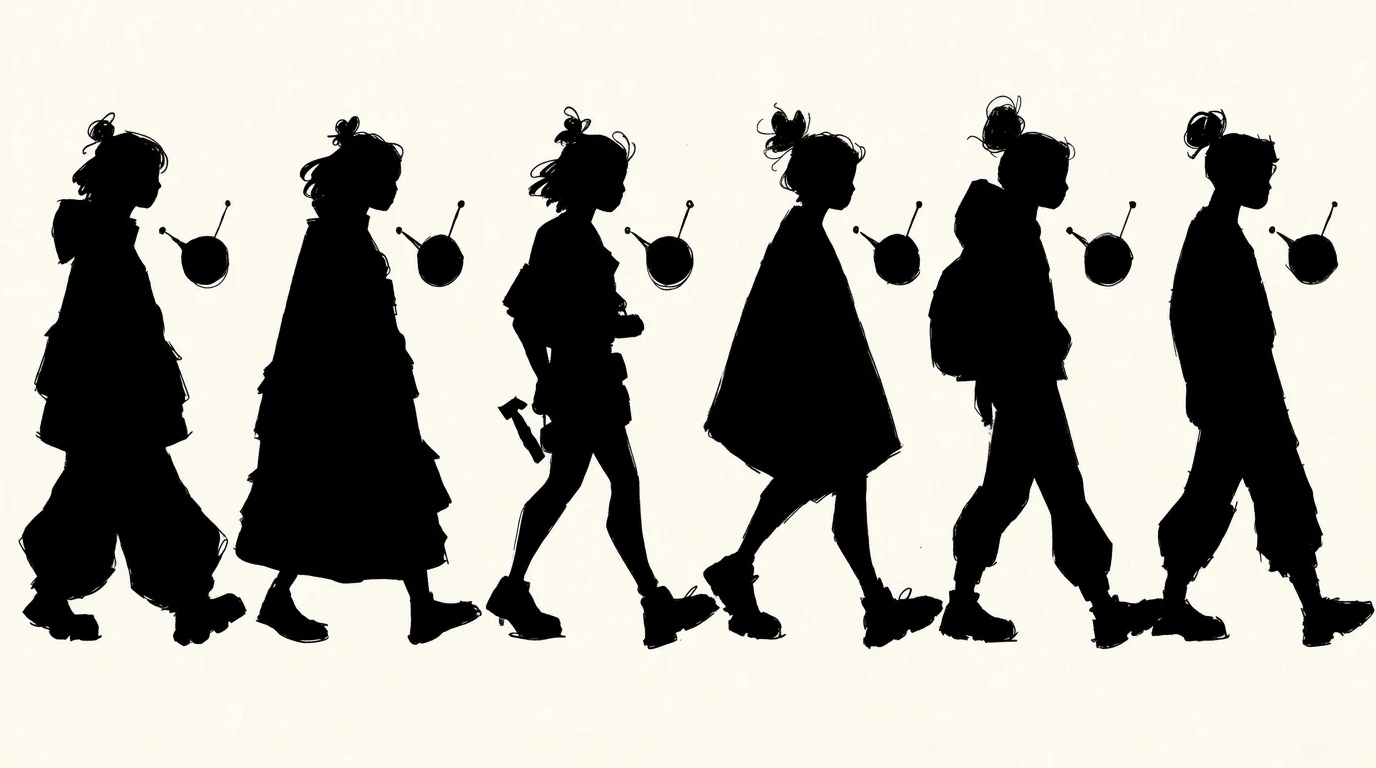 Character silhouette test: six designs turned into solid black shapes