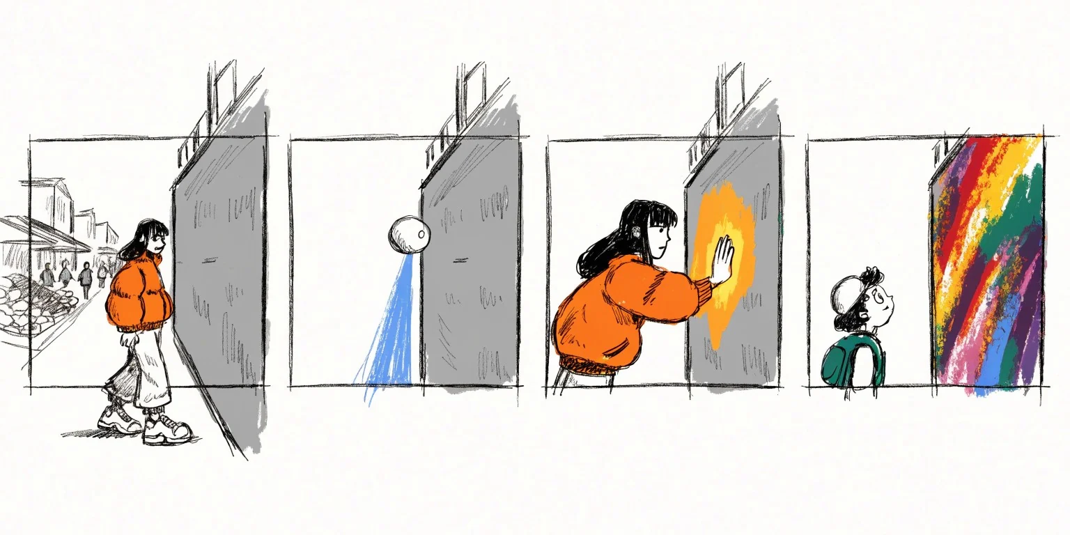 Rough comic storyboard with four panels sketched with Recraft V4.1 Flash