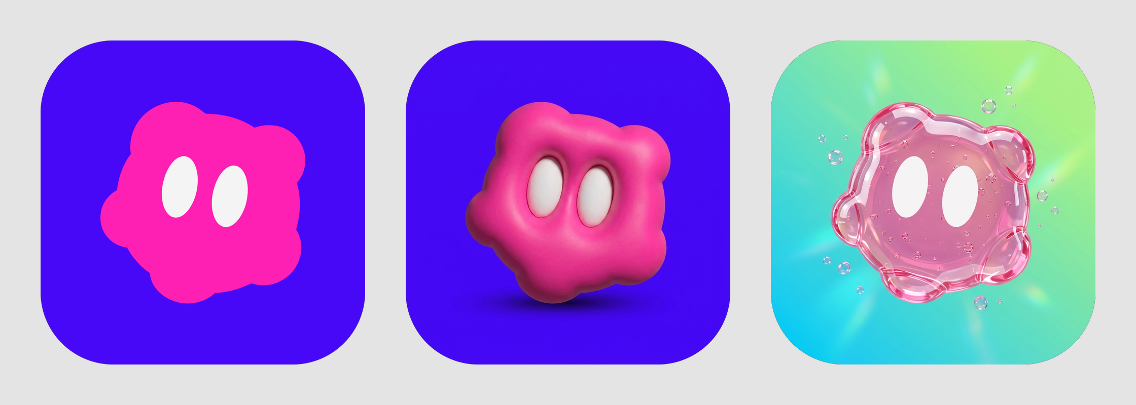 One jelly mascot app icon made with AI in flat vector, soft 3D clay, and Frutiger Aero styles