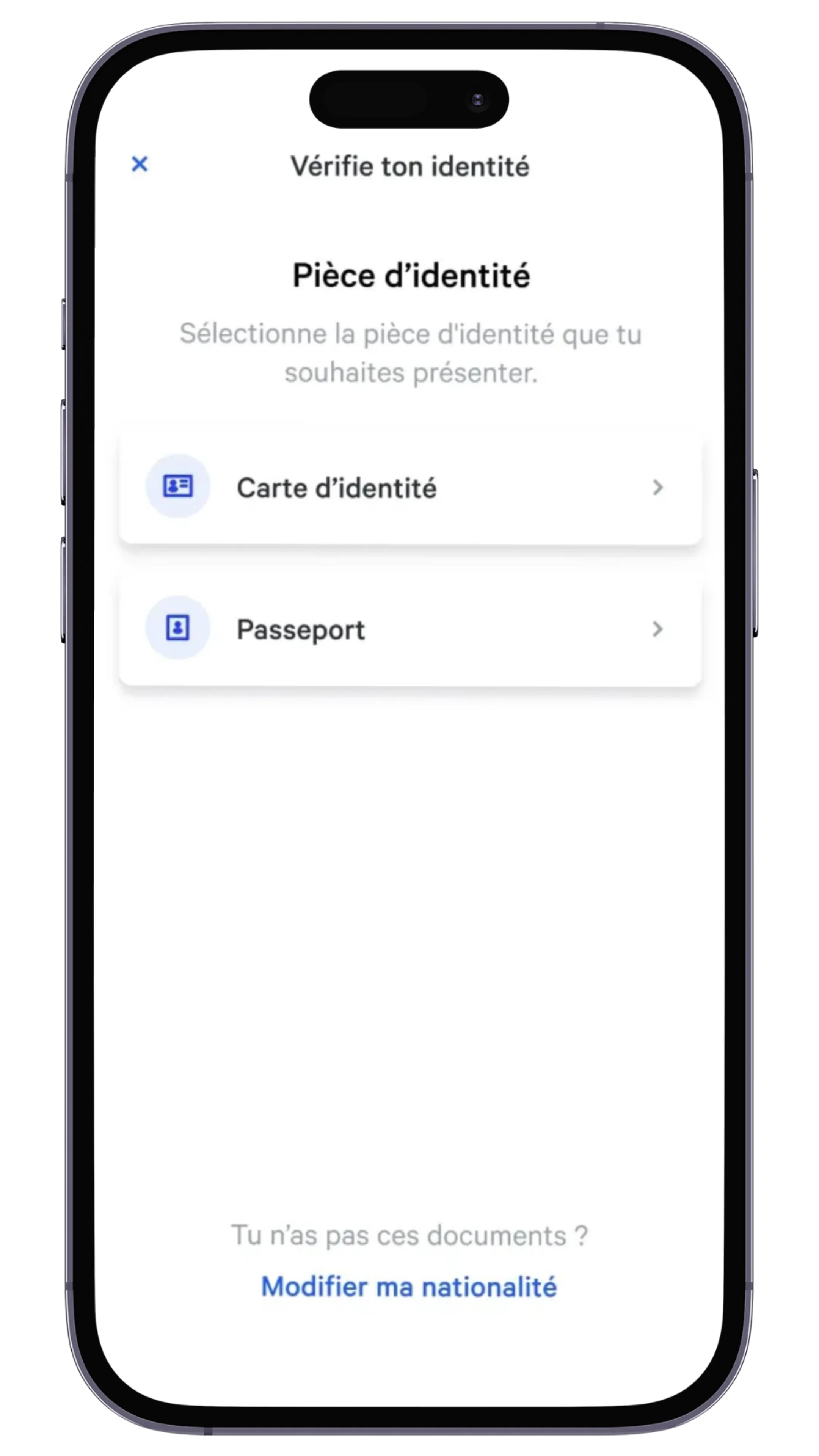 Ecran pièce d'identité