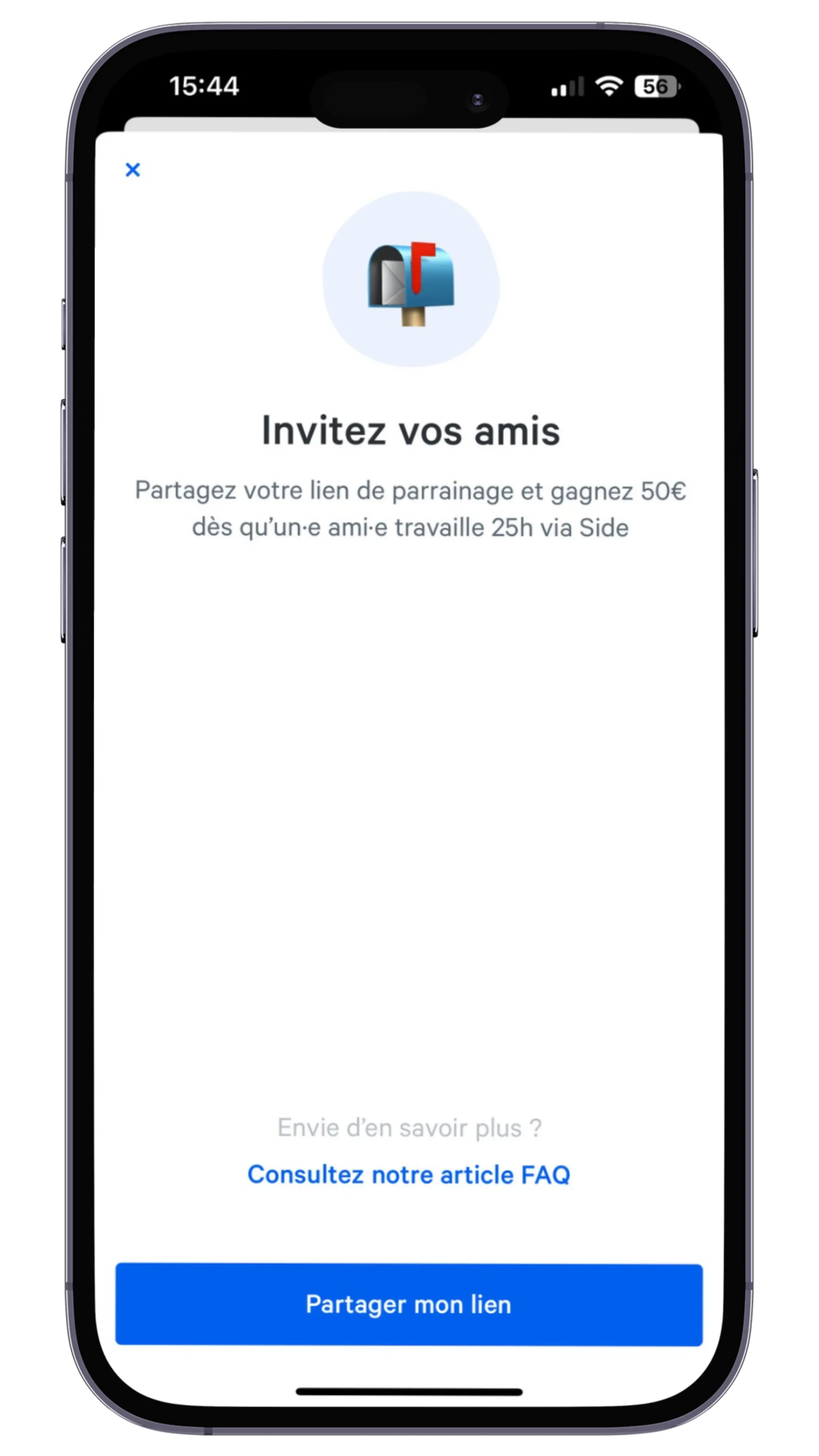 écran app parrainage