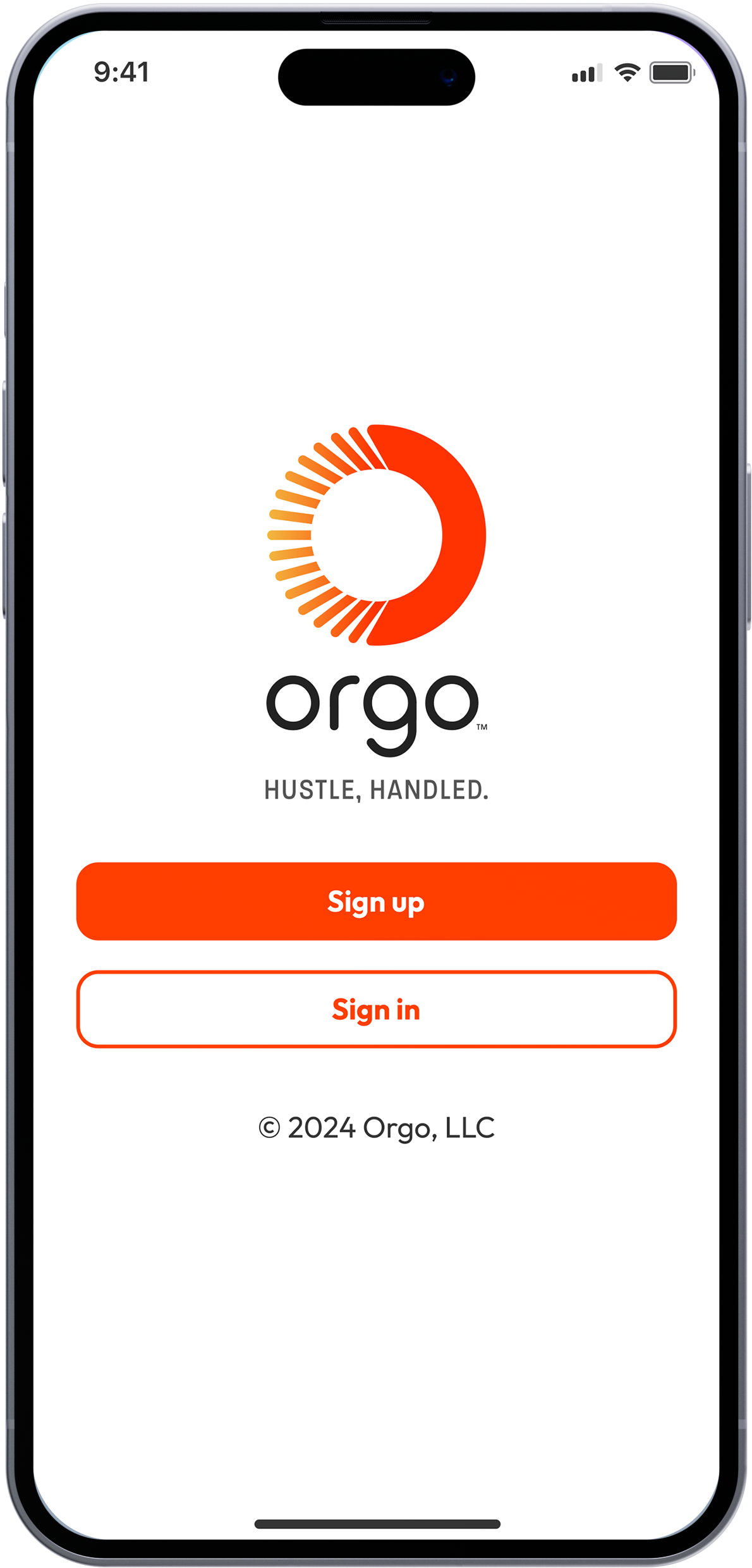 A mockup of an app welcome page with "Sign up" and "Sign in" buttons