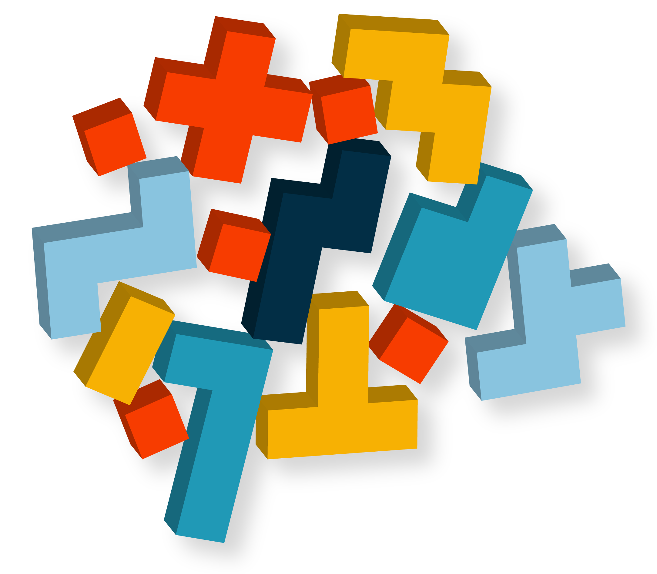 A colorful set of tetris tiles hastily arranged in a formation that almost looks like a brain, representing chaos