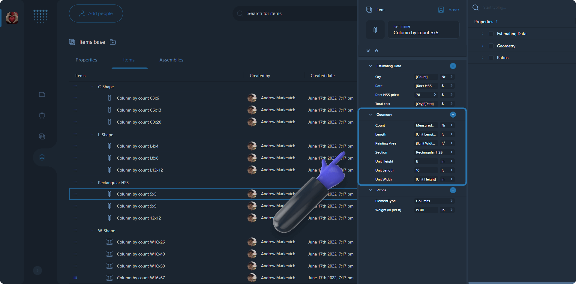 Rectangular Steel Elements Calculator