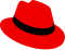 Red hat with a black band around the base of the crown.