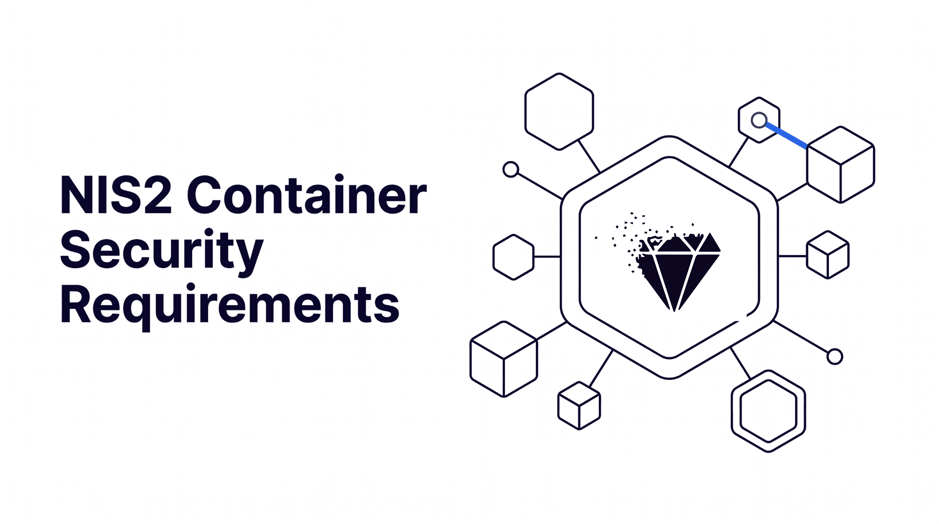 Title graphic reading NIS2 container security requirements next to a hexagon diagram of connected container components