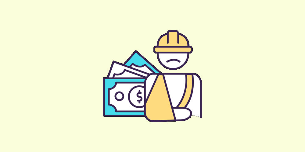 injured person icon wearing a hardhat and dollar bill