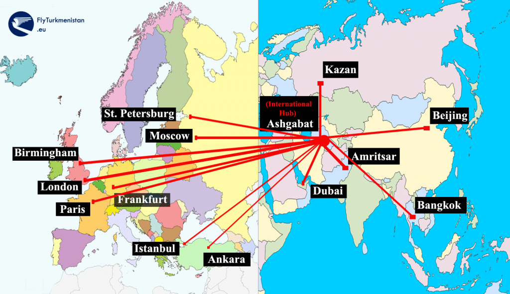 Turkmenistan Airlines route map