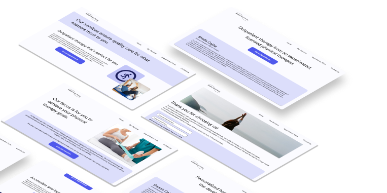 Wireframed screens of Westfield Physical Therapy