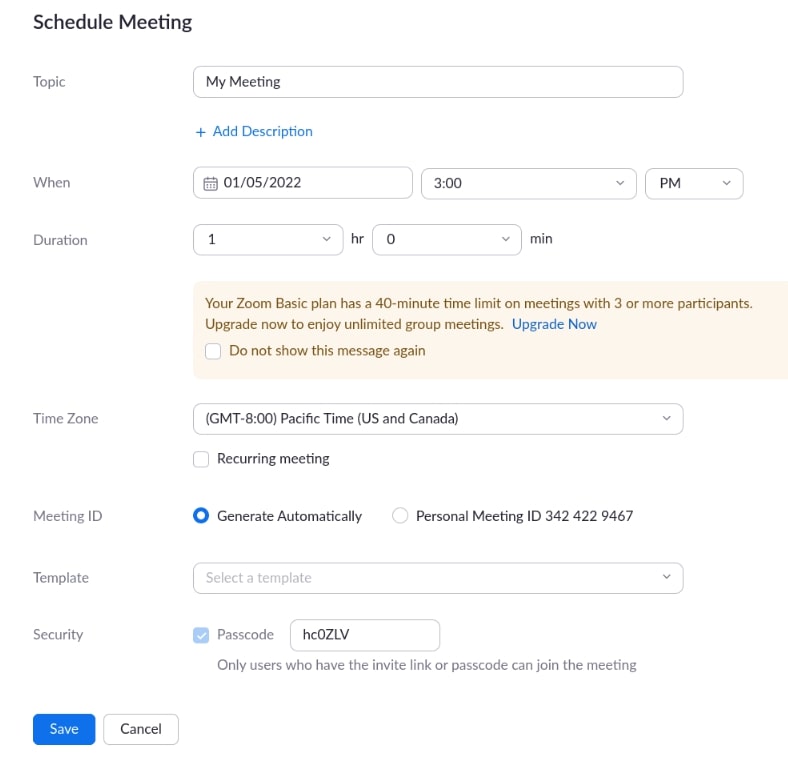 Zoom Schedule Meeting