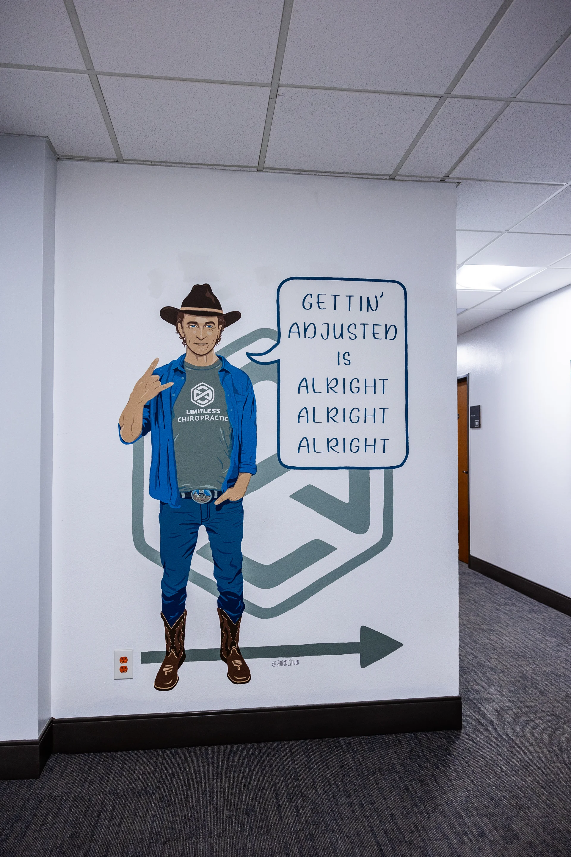 Austin-themed chiropractic wall mural at Limitless Chiropractic