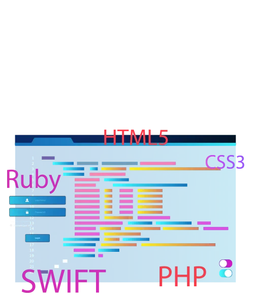 Illustration of different coding languages used in website development