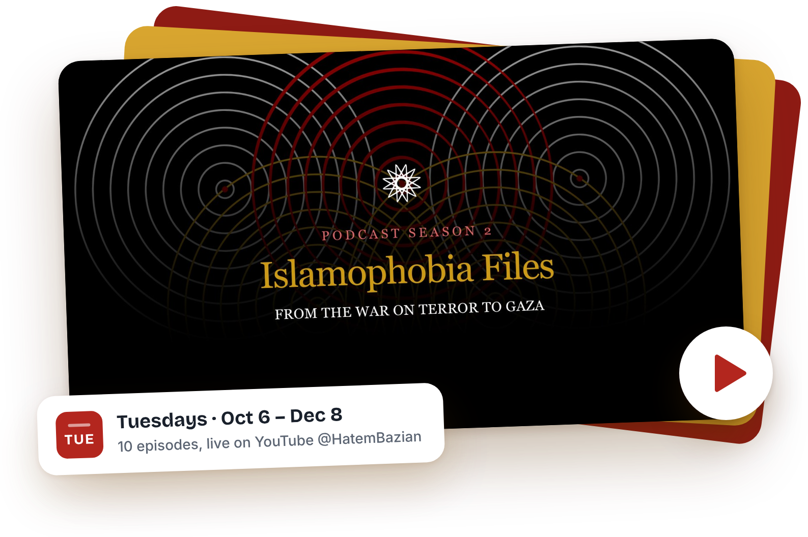 Islamophobia Files, Podcast Season 2: From the War on Terror to Gaza. Tuesdays, October 6 to December 8, live on YouTube @HatemBazian