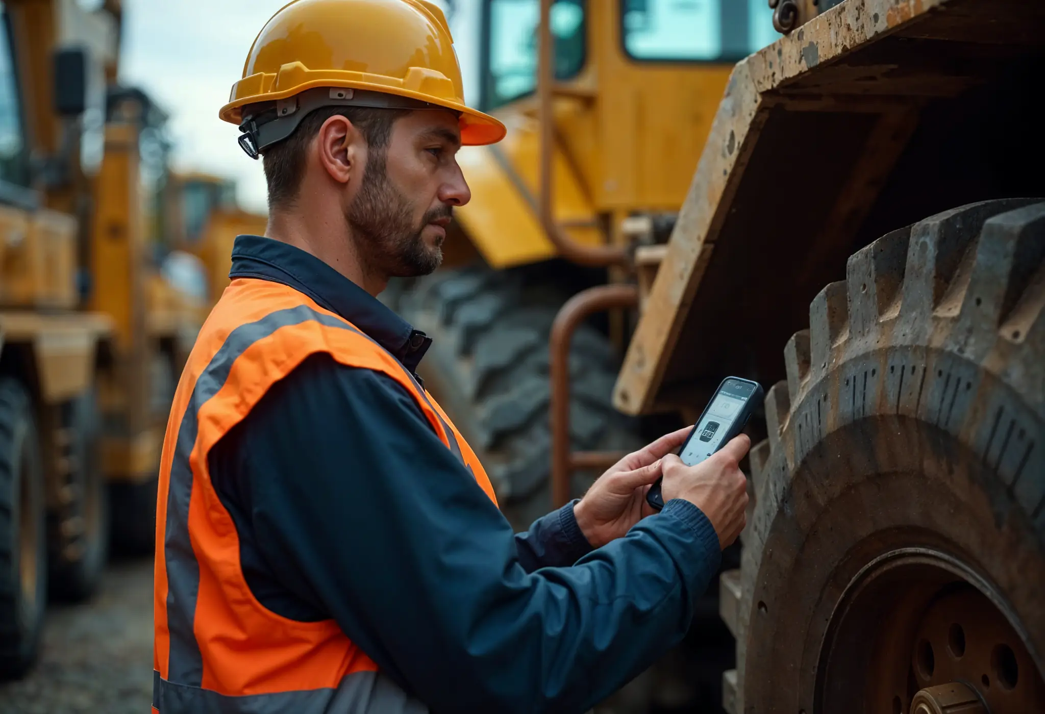 Construction operator using IoT sensors for real-time health tracking of machinery, enhancing preventive maintenance strategies. These sensors provide continuous monitoring of critical parameters like temperature, pressure, and vibration, ensuring early detection of potential issues.