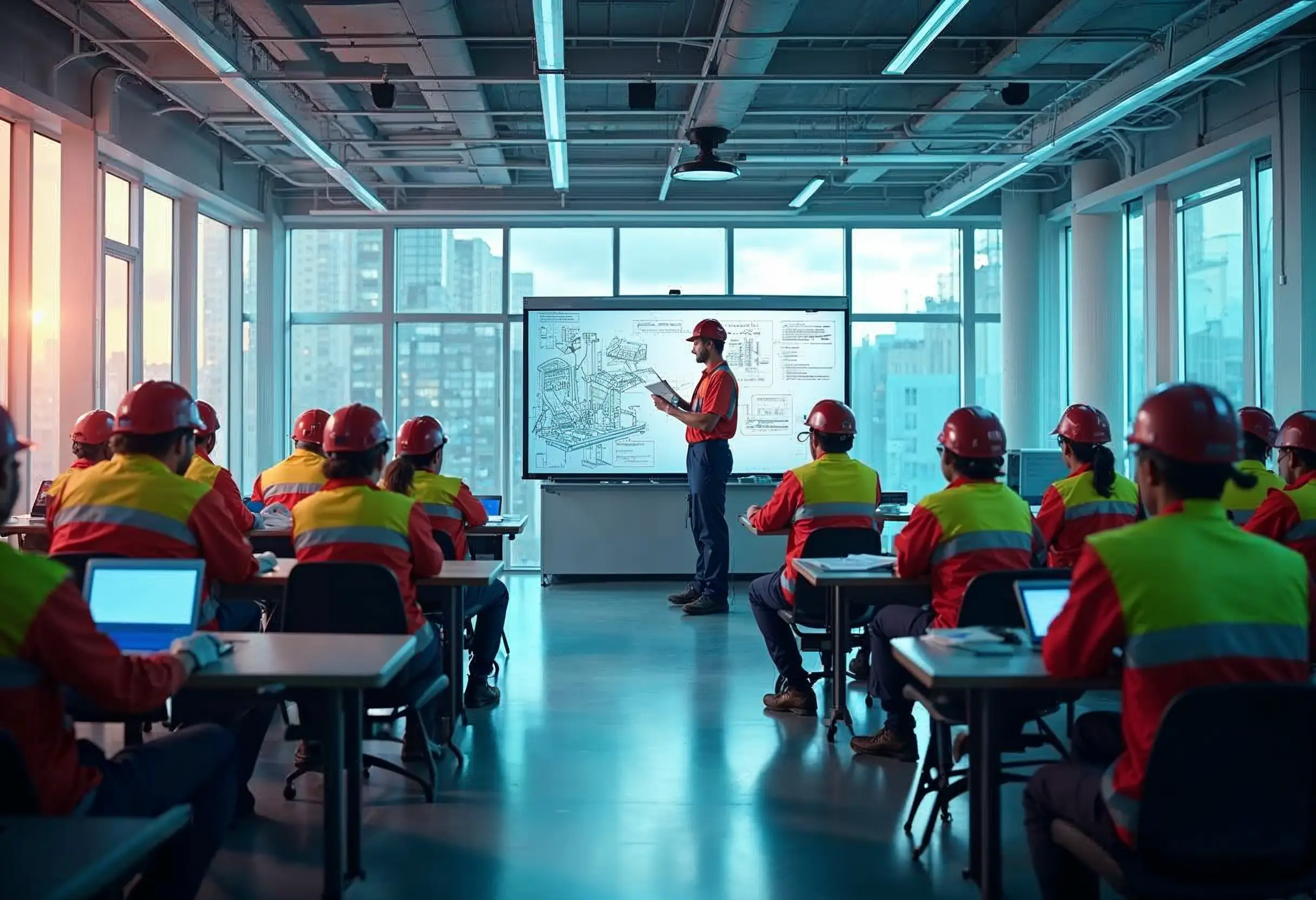 Group of technicians receiving hands-on maintenance training in a classroom.