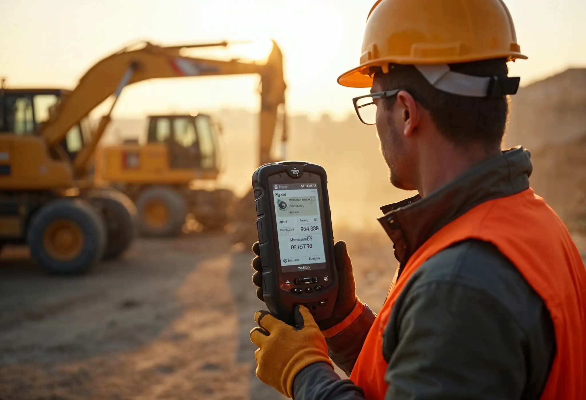 Technician on-site checking preventive maintenance alerts on a rugged handheld device.