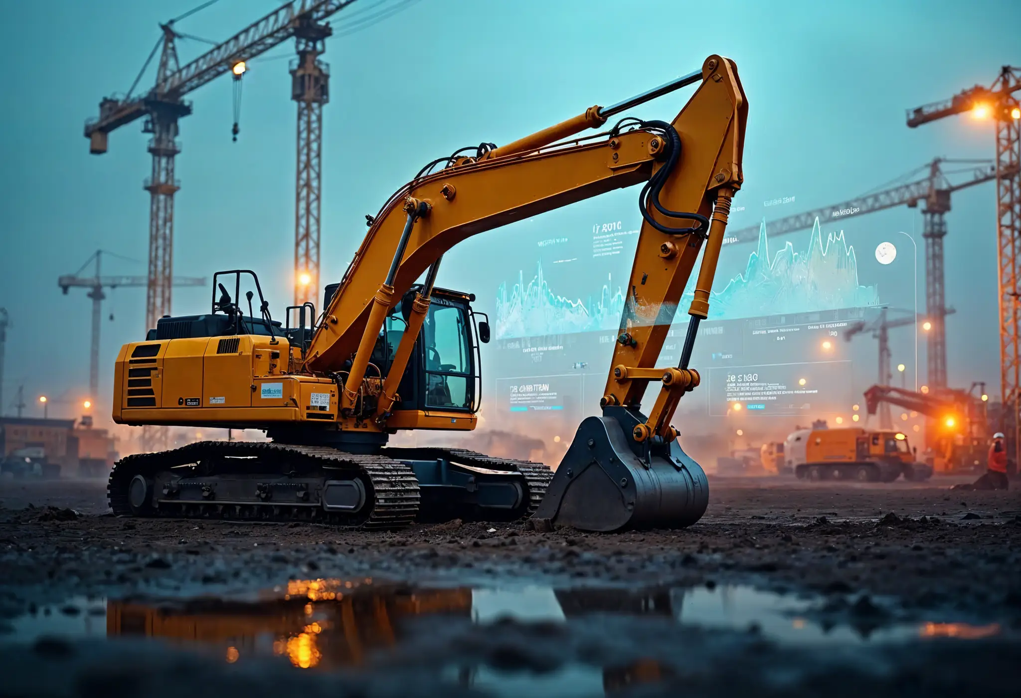 Construction machinery with IoT sensors transmitting real-time data.