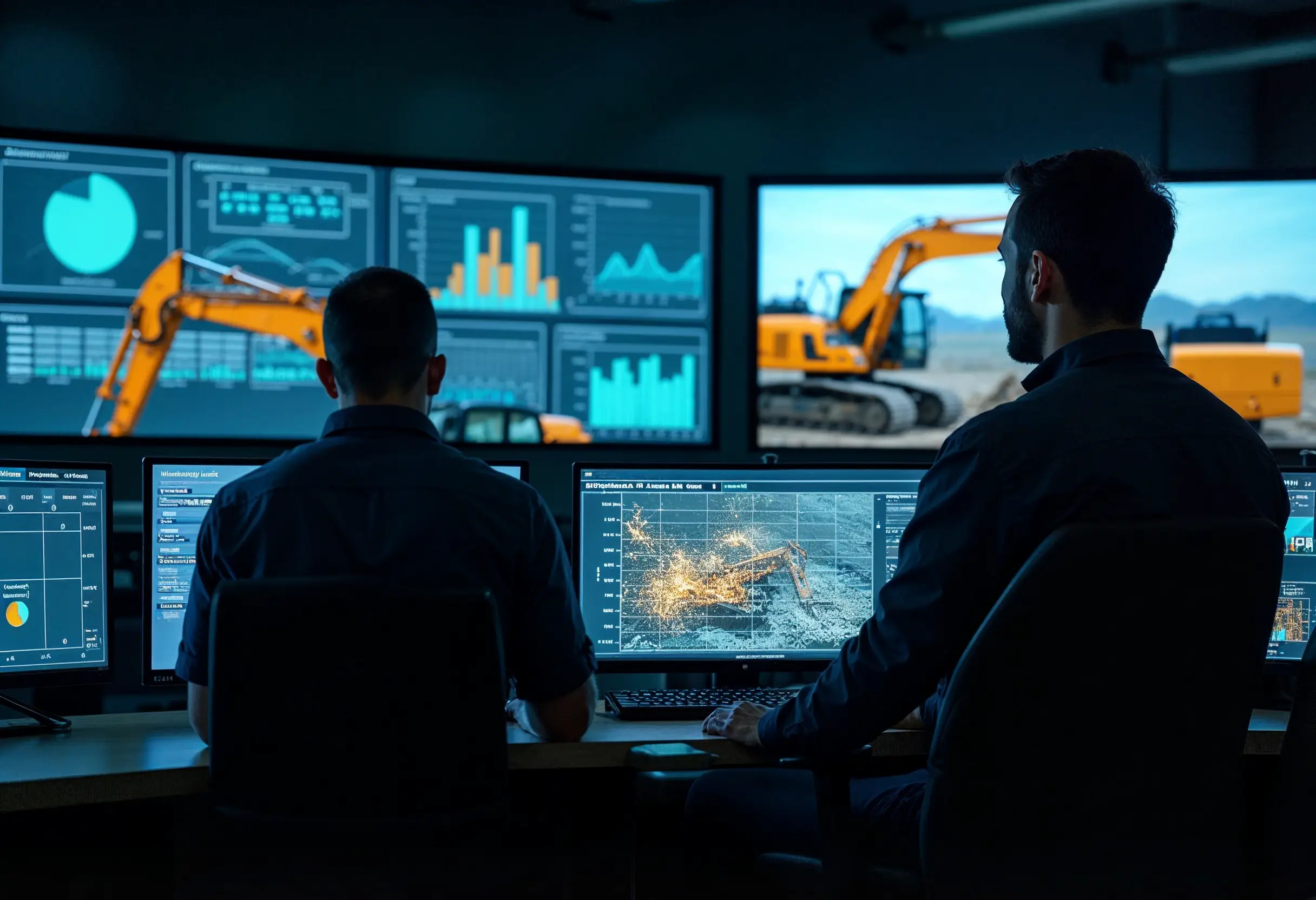 Industrial control room with AI-powered anomaly detection identifying a potential hydraulic system failure.