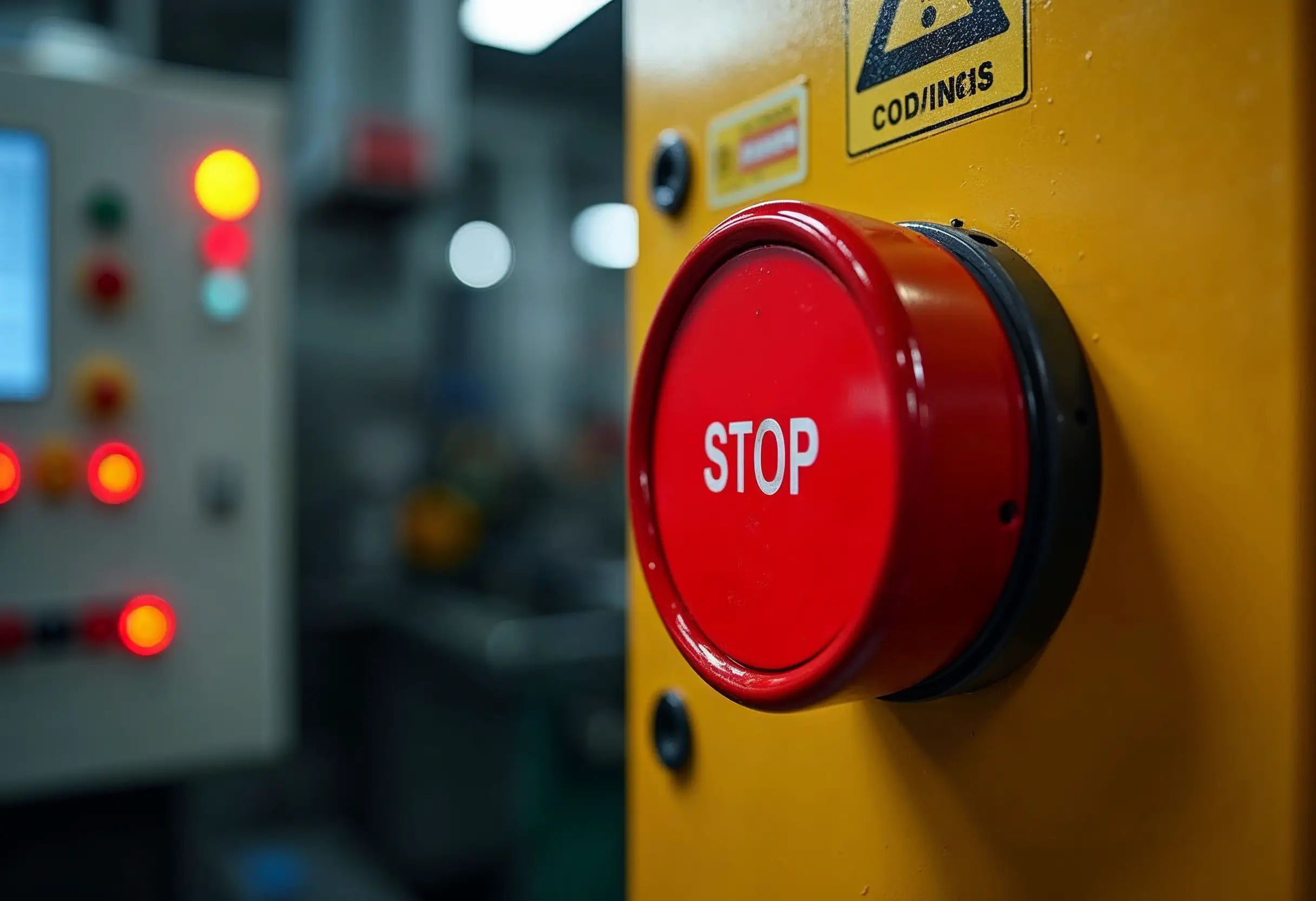 Emergency stop button on an industrial machine for immediate shutdown.