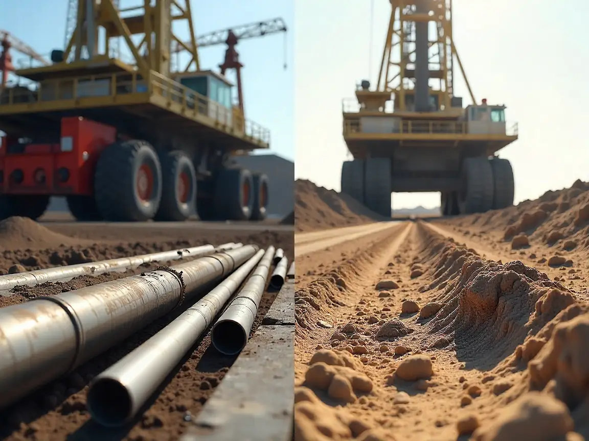 Corrosion-resistant offshore drill rig components contrasted with abrasion-resistant land rig consumables.