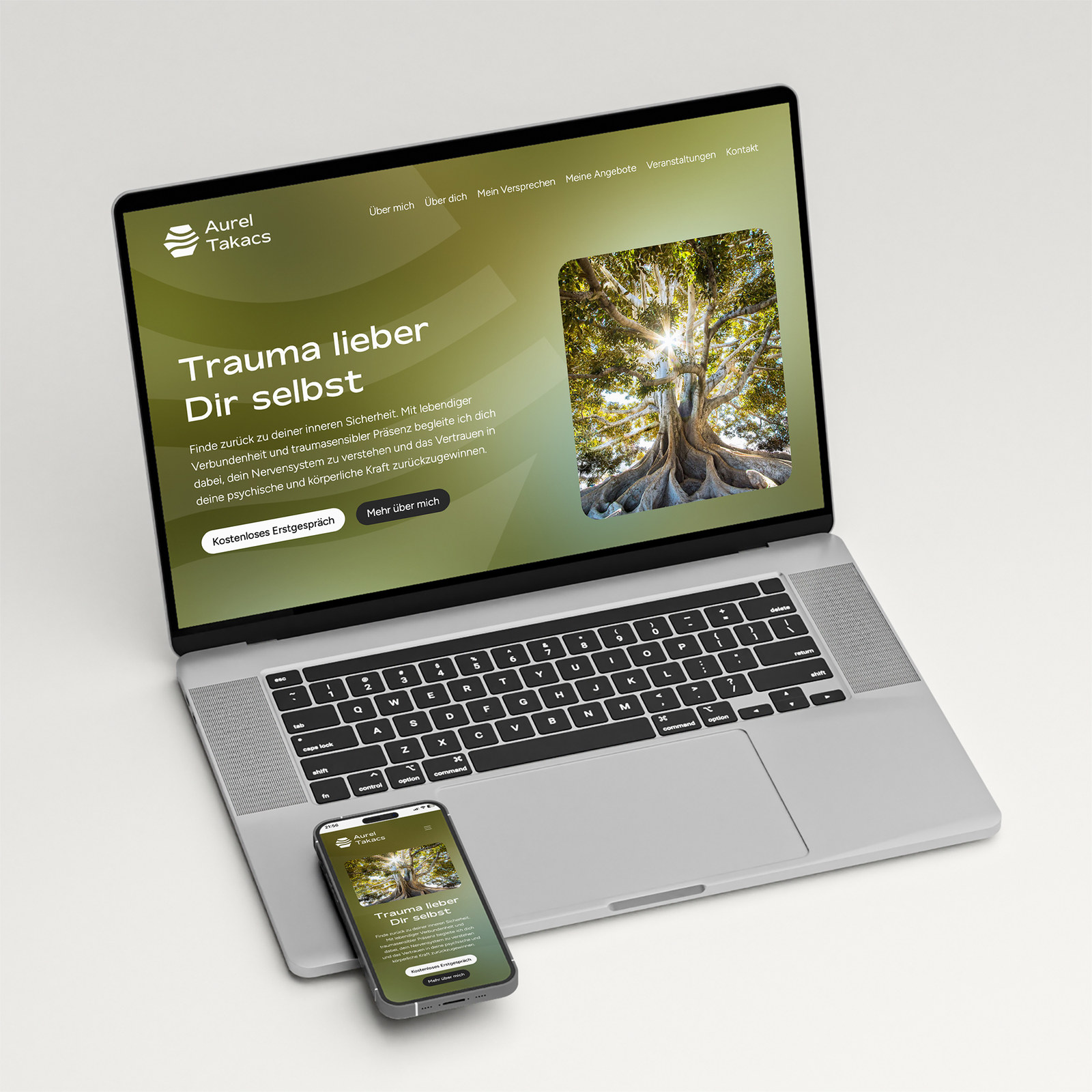 Aurel Takacs website on a laptop