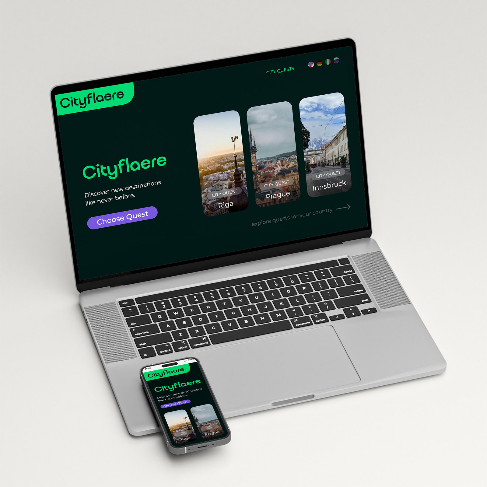 Cityflaere website on a laptop
