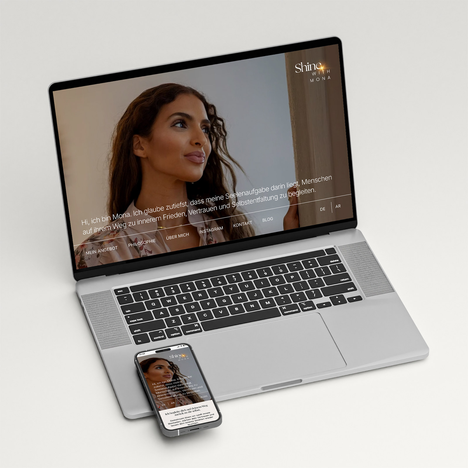 Shine with Mona website on a laptop
