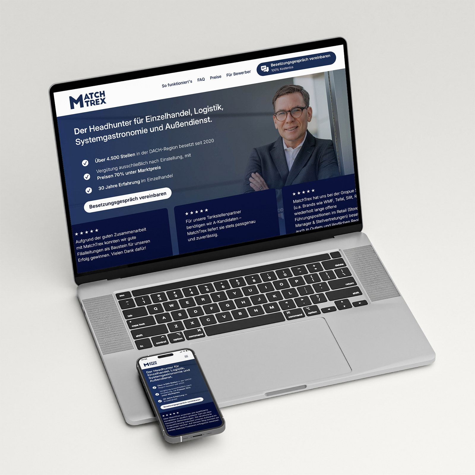 MatchTrex website on a laptop