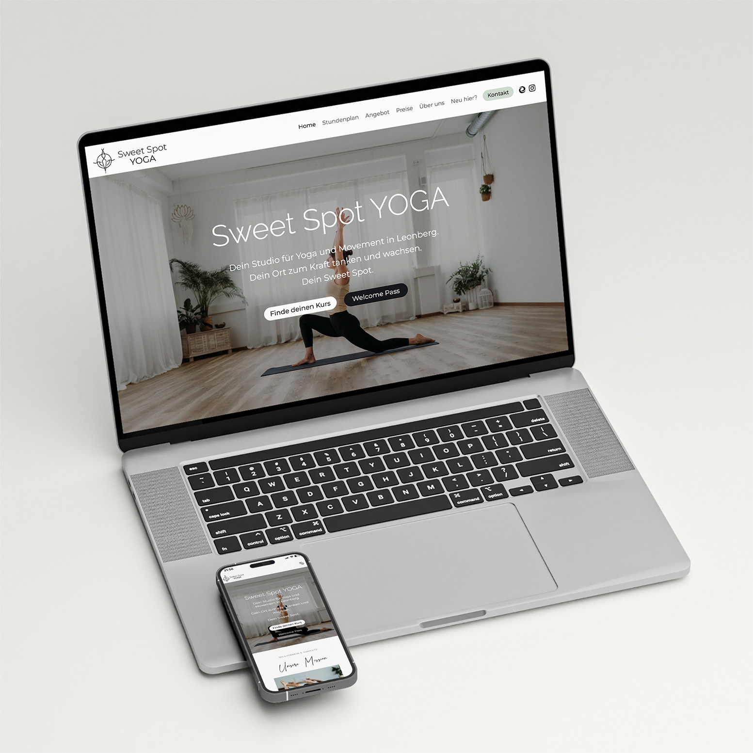 Sweet Spot Yoga website on a laptop