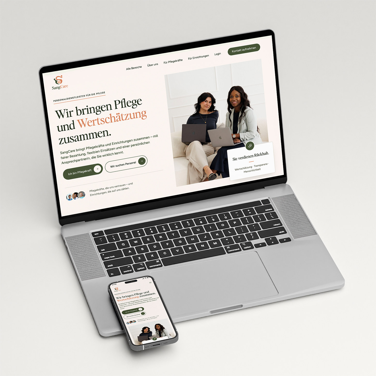 SangCare website on a laptop and smartphone