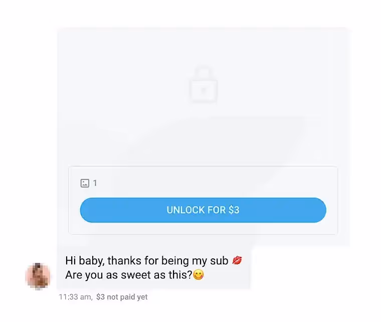 Пример плохого приветственного сообщения на OnlyFans