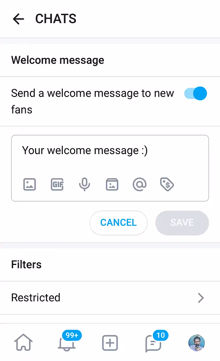 Создание Welcome message на OnlyFans