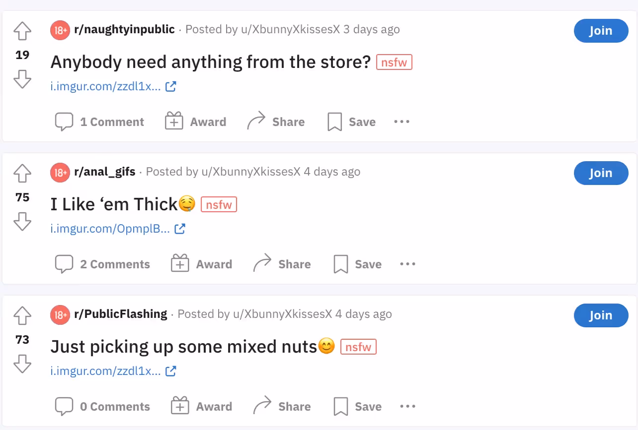 Пример публикаций на Reddit для рекламы OnlyFans 