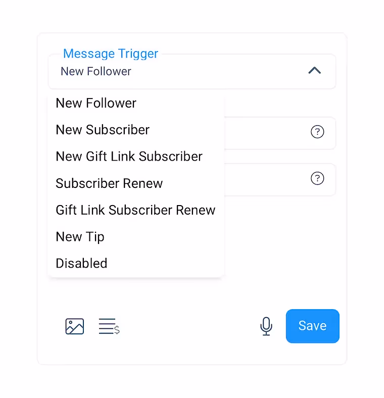 Список триггеров для автоматических сообщений на Fansly