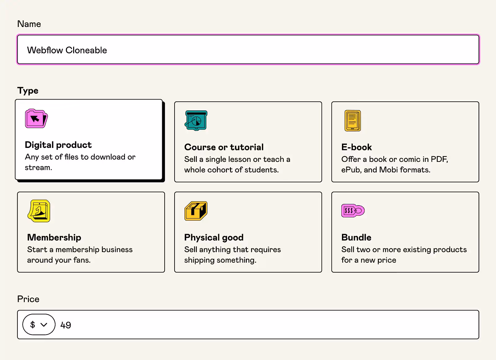 Типи продуктів на Gumroad