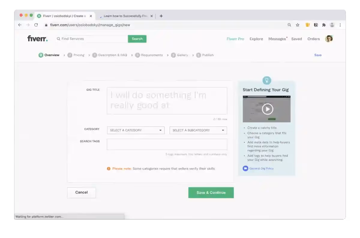 Как создать гиг со своей услугой на Fiverr