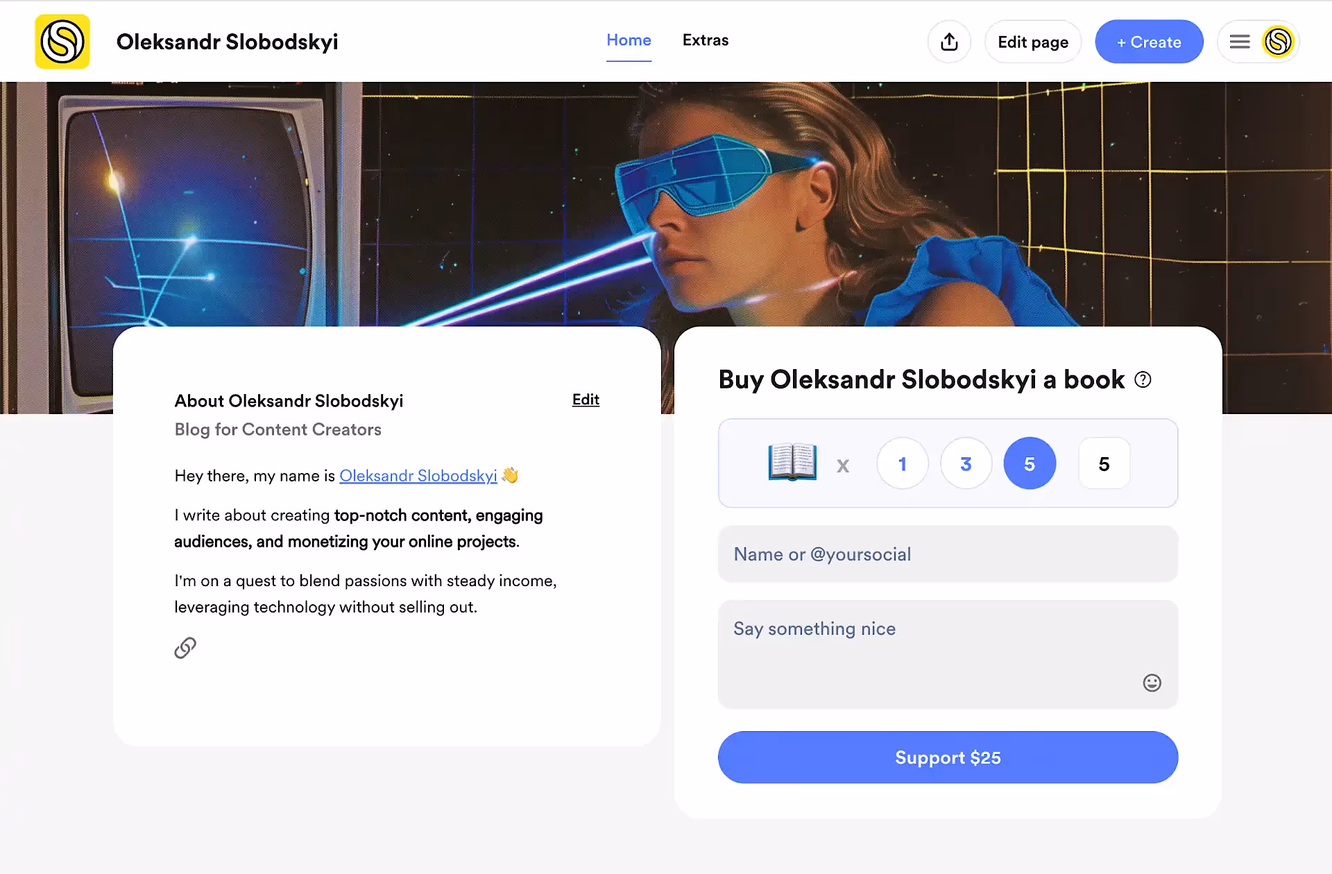Пример страницы для сбора донатов на Buy Me a Coffee