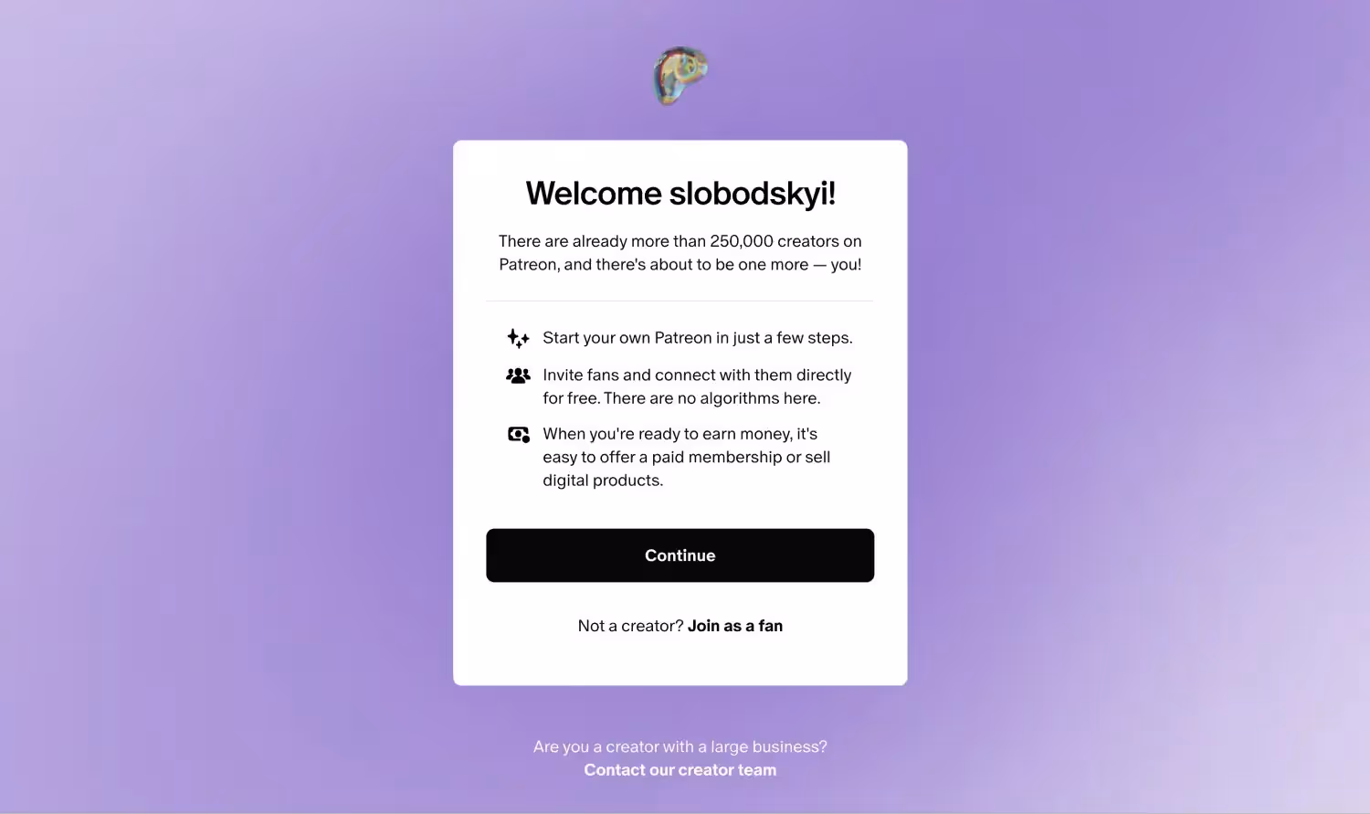 Registering on Patreon