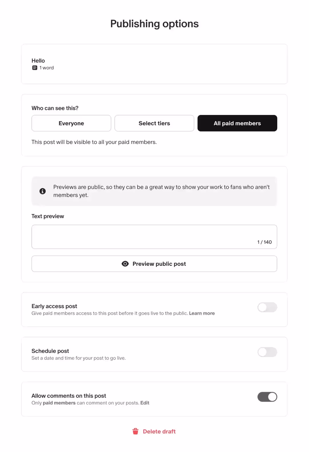 Patreon post settings