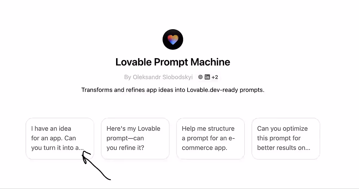 Интерфейс кастомного GPT для генерации промптов в Lovable.dev