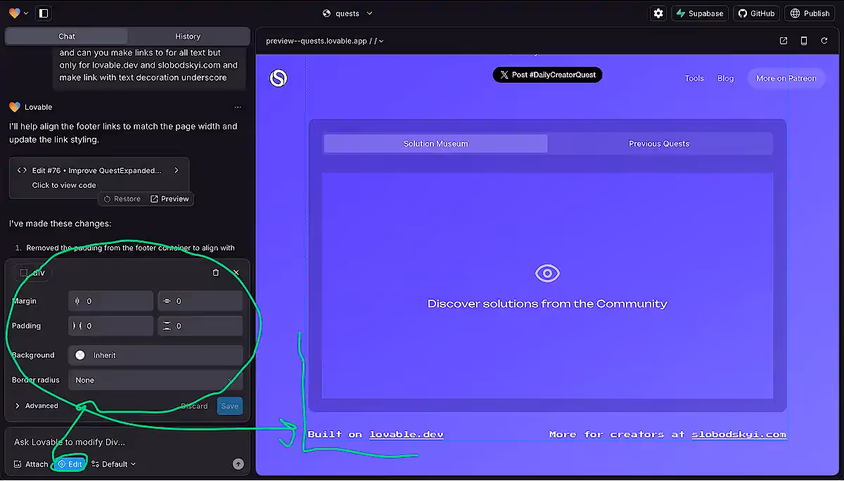 Пошаговая инструкция по редактированию интерфейса на Lovable.dev