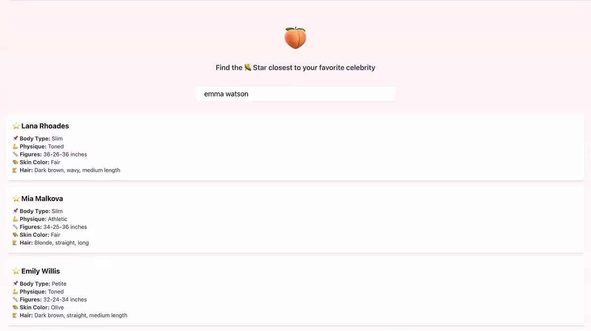 Интерфейс сервиса поиска актрис, разработанного на Lovable.dev